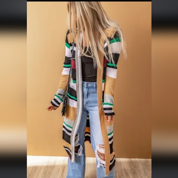 New colorblock Striped long cardigan - Picture 7 of 10